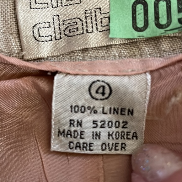 Liz Claiborne 100% Linen Natural Color Button Down Skirt 2 side pockets Size 4 - Picture 3 of 12